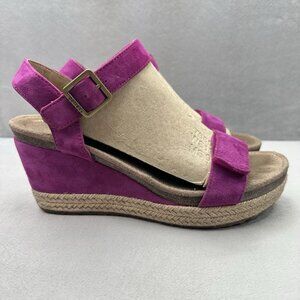 Womens 9-9.5 Aetrex Sydney Espadrille Wedge Quarter Strap Pink Leather Sandals